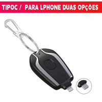 Power Bank Chaveiro 1500mAh Mini Carregador Portátil Recarregável Led Bateria Externa Para Emergência Celular